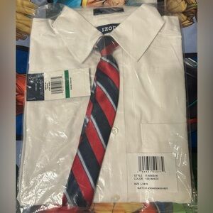 NWT Boy’s Izod 2-Piece White Button Front Long Sleeve Shirt & Tie Set - L 14/16